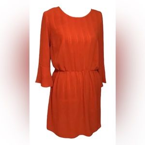 🍁🍂DIVIDED BY H&M DRESS WOMEN SIZE 8 ROUND NECK ORANGE/RED TOMATE BELL SLEEVE